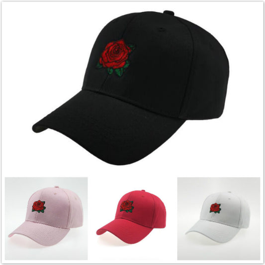 Black embroidered rose baseball cap