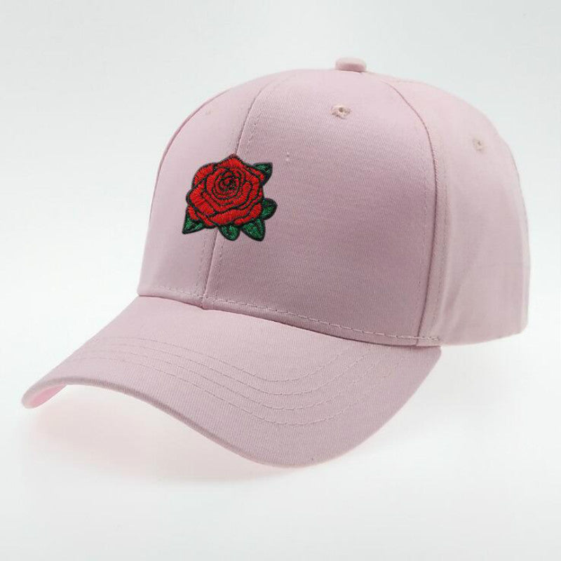 Black embroidered rose baseball cap