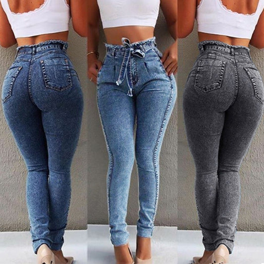 Women's High-Waist Stretch-Cut Jeans With Belt