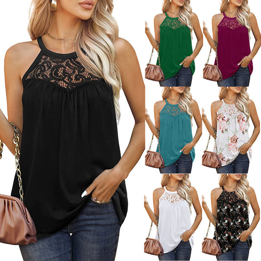 Women's Loose Fit Summer Lace Halter Top's Sleeveless Shirt's