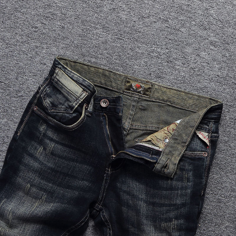 European And American Fashion Frayed Slim-fit Men's Jeans